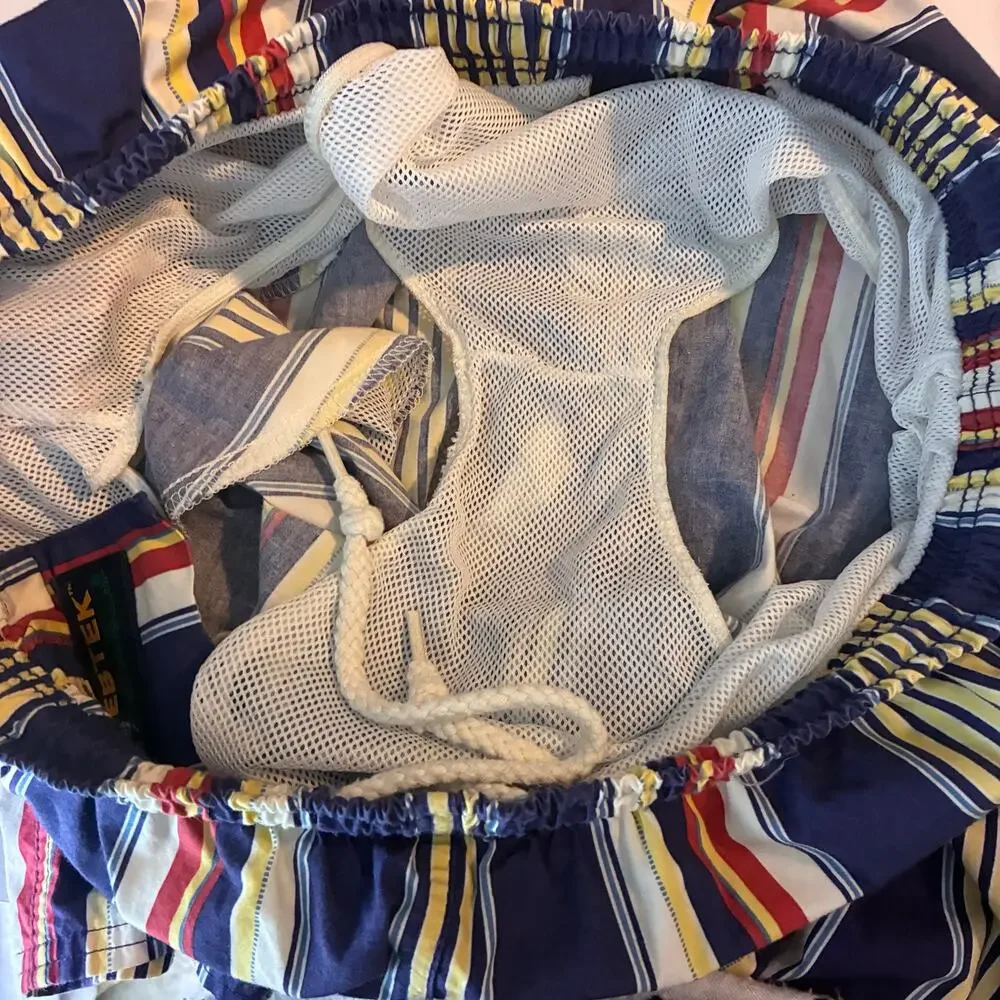 Vintage Eddie Bauer Mesh Lined Swim Trunks Shorts Men's Medium Striped Preppy